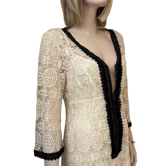 Nanette Lepore Sheath Dress Lace Crochet Zip Front Y2K Made in USA Linen Cotton - Picture 4 of 16